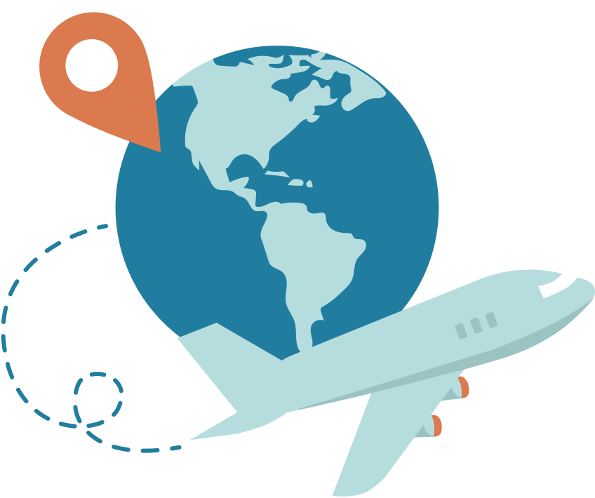 image of plane flying around the globe